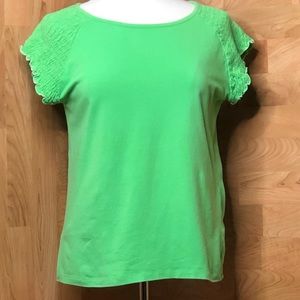 LARGE CAPPAGALLO GATHERED SLEEVE TOP IN GREEN